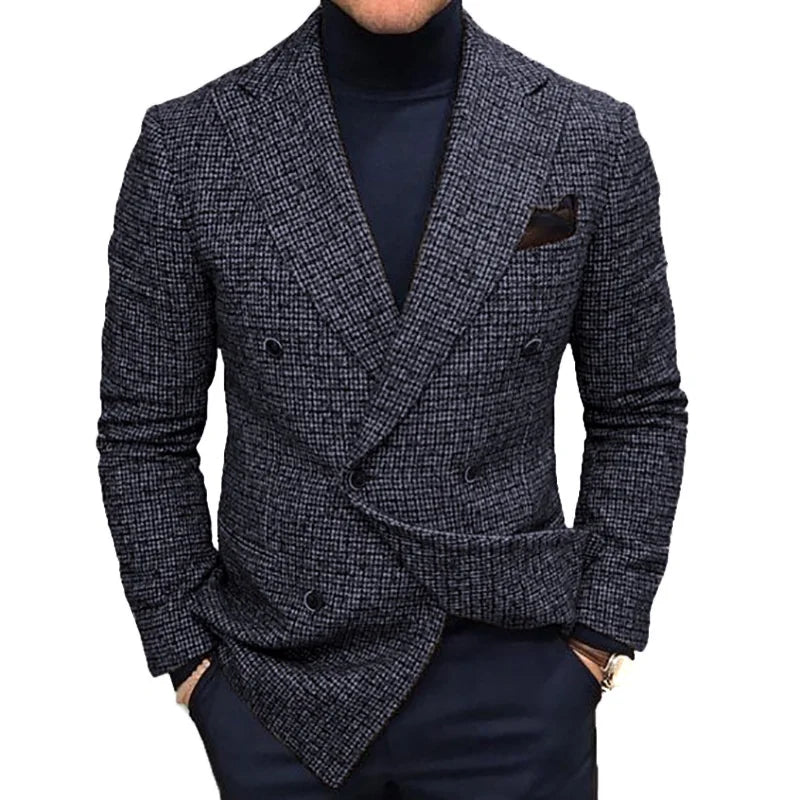 Casual Plaid Jacket Men Straight Leg Coat Green Youth Single Button Suit Collar Cotton Polyester Multi Pocket Grey Thickened ...