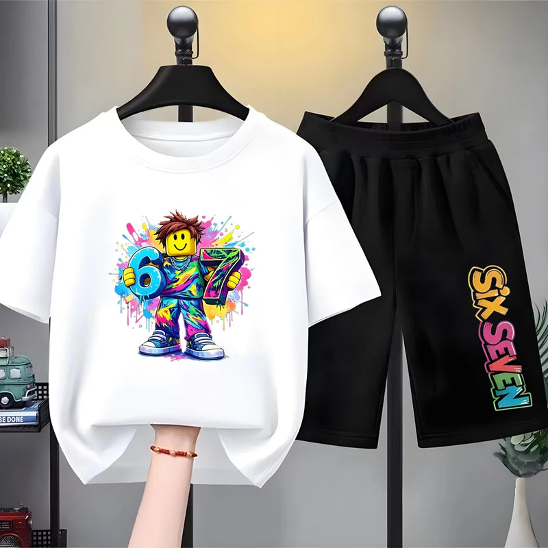 67 Digital Print Children White T - shirt Set - View 11 | SAMAG