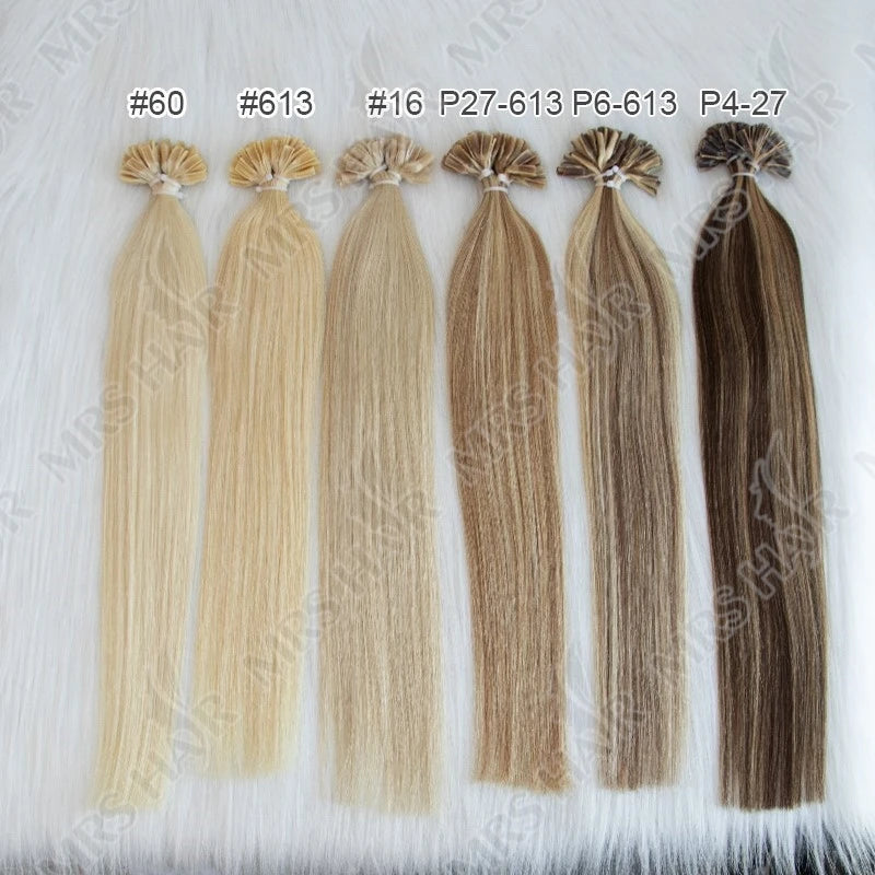U Tip Fusion Hair Extensions Blonde Natural Real Human Hair Extensions 1.5cm Keratin Hair Capsules 50pcs 30g 40g 50g 12-24inch