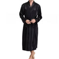 Plus Size 3XL 4XL 5XL Men Robe Sleepwear Navy Blue Stripe Kimono Bathrobe Gown with Pocket Summer Satin Home Clothes Lounge Wear