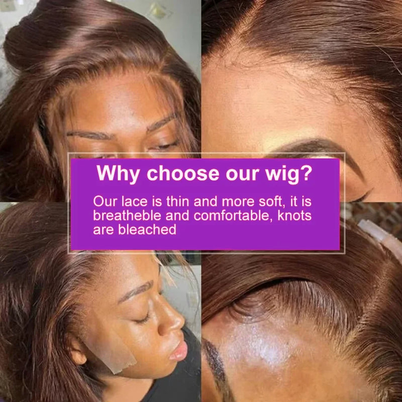 Brown Straight Short Bob Wig 13x4 4x4 HD Lace Frontal Wigs 100% Human Hair Preplucked For Black Woman #4 Color 14 16 Inch