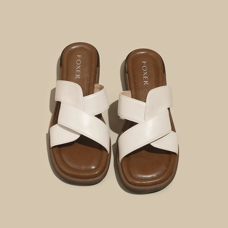FOXER 2026 New Summer Women's Slippers Solid Color Fashion Outside Flat Low Heels Lightweight Female Non Slip Shoes All-match