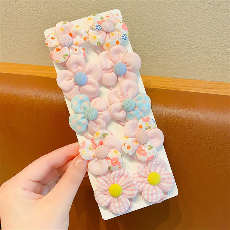 10Pcs/Set Flower Elastic Hair Ties Lovely Boutique Large Flower Rubber Bands Sweet Ponytail Holders Baby Girls Hair Accessories