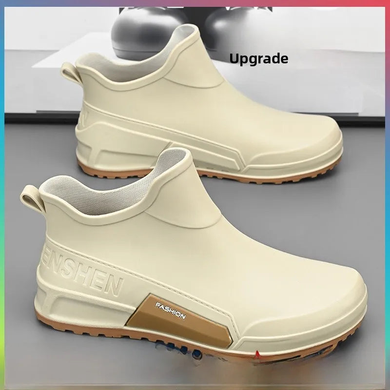 Men's Winter Fleece Lined Short Rain Boots Waterproof Non Slip Work Kitchen Safety Black Rubber Boots Thickened Shoe Bottom