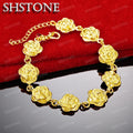 SHSTONE 18K Gold Lotus Flower Link Bracelets For Woman Party Wedding Engagement Christmas Birthday Fashion Jewelry Lady Gift