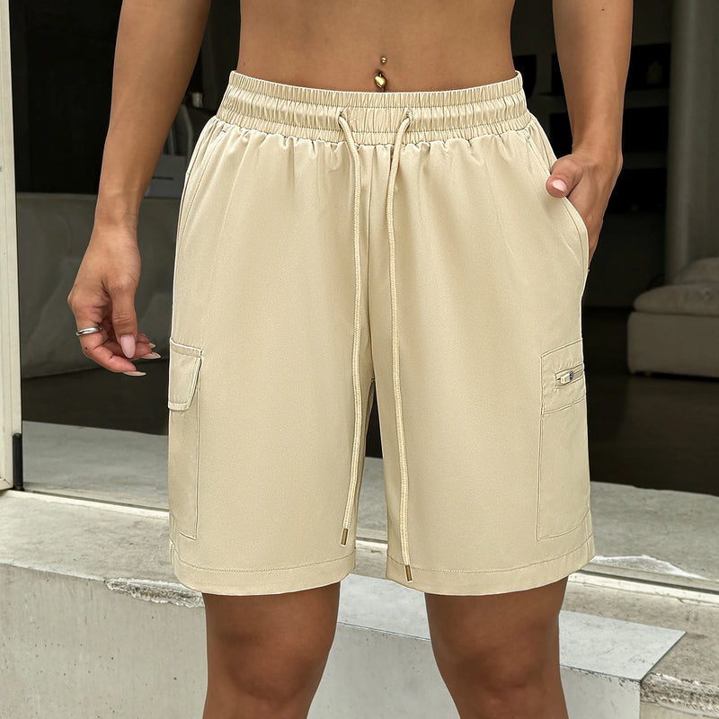 Women's Casual Cargo Shorts High Waist Drawstring Athletic Shorts with Multi-Pockets Loose Fit Shorts for Daily Wear Hiking