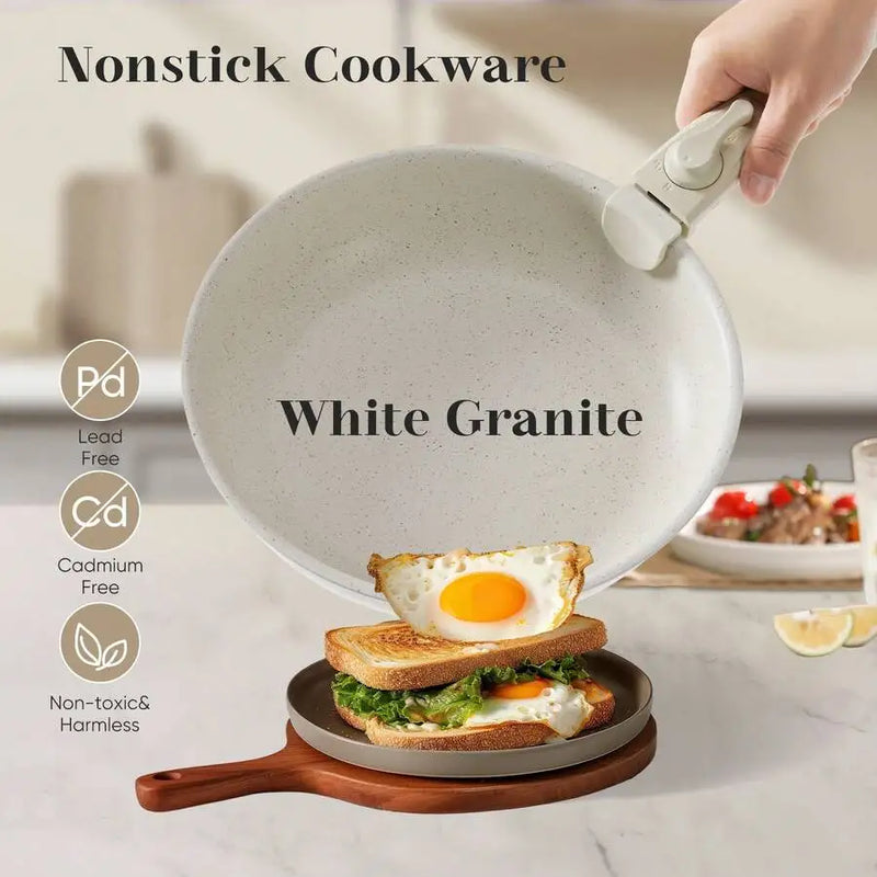 12 Pcs Pots And Pans Set, Stackable Non-Stick Set, Nonstick - Kitchen Cookware Set With Detachable Handle, Induction Cookware, O