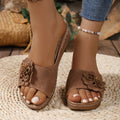 Retro Flower Decor Wedge Slippers Woman 2025 Summer Thick Bottom Platform Sandals Women Anti Slip Beach Shoes Outdoor Slides