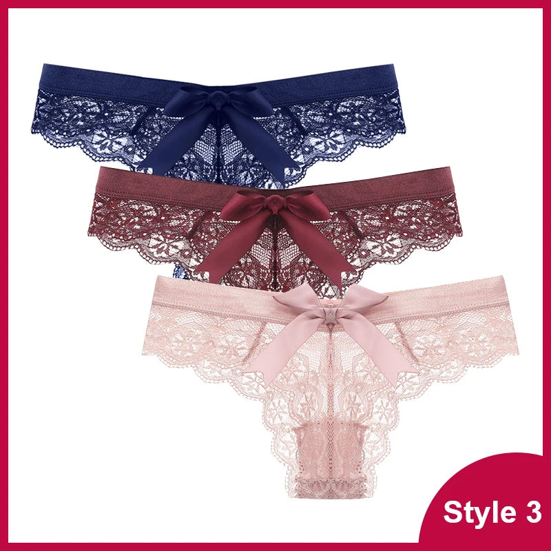 3 Pcs Woman Panties Sexy Lace Thong Underwear Lingerie Female T-back Temptation Low Waist Women Transparent G String