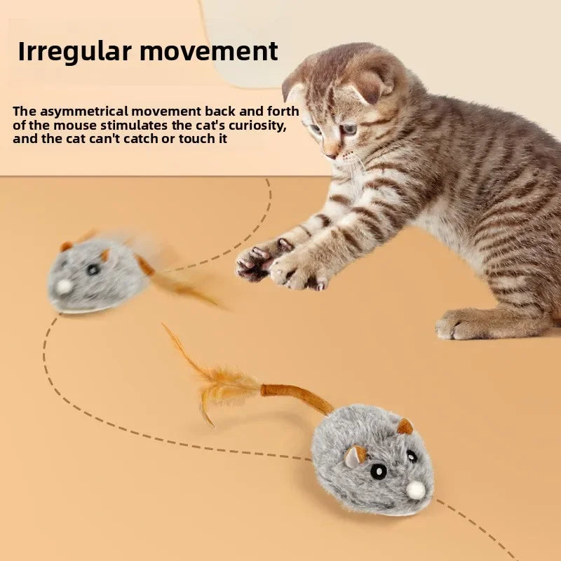 Fun Realistic Cat Plush Mouse Toy, Interactive Running Mice with Dog Tail for Cats, Kitten Teaser Pet Toys for Indoor Play and