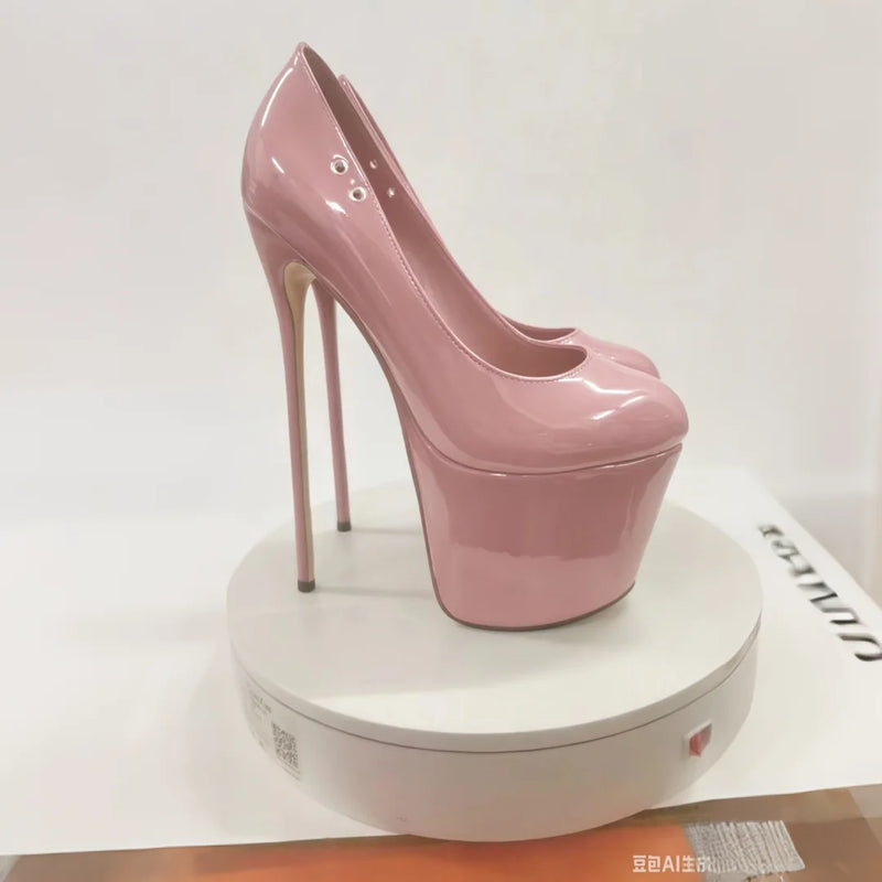 SDTRFT Red Pink Pumps Ladies Platform Shoes Woman 22cm Thin Heels Nighclub Wedding Dance Round Toe Patent Leather Stilettos