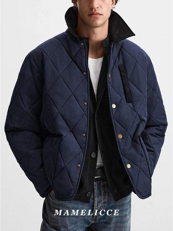 MAMELICCE Original design Stitching contrast turn down collar jacket simple loose cotton jackets tops