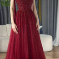 Customized Crystal Tulle A-line 2026 Evening Dresses for Women Red Shiny Sequined Party Dresses Strapless Princess Prom Dress