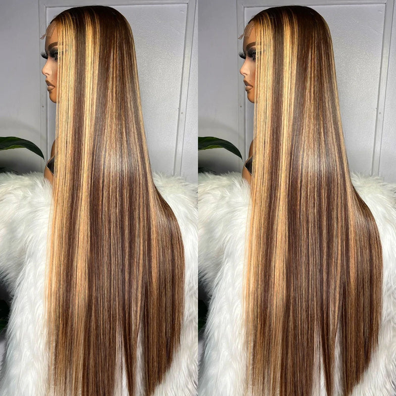 Honey Blonde 4/27 Highlight Wig 13x6 HD Lace Frontal Natural Hairline Pre-Plucked 13x4 Bone Straight Colored Lace Front Wigs