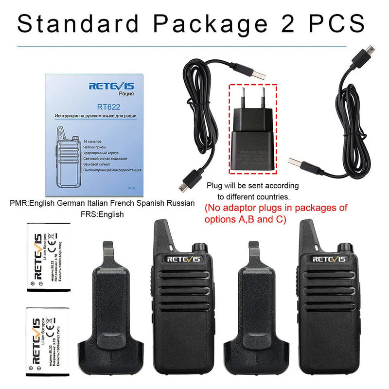 Retevis RT622 Mini Walkie Talkie 2pcs PMR446 Portable Two-way Radio PTT Walkie talkies Communication Radio for Restaurant Hotel