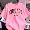 Chicago Usa Letter Printing T-Shirt Women Cotton Summer Short Sleeve Tops Comfortable Soft O-Neck T Shirt Casual Womans Clothes
