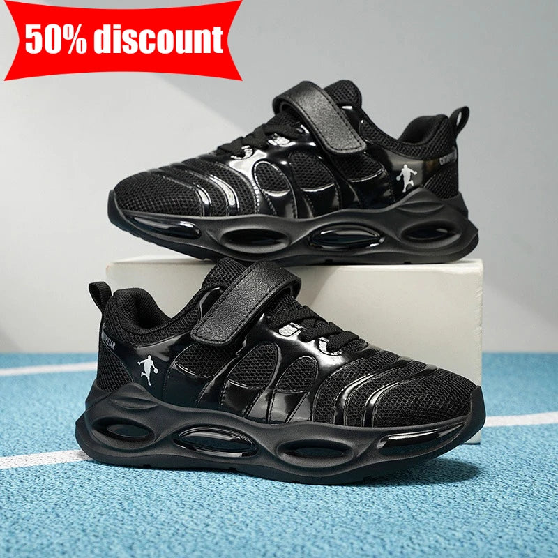 Childrens Sneakers Black Mesh Breathable Comfortable Boys Girls Fashion Casual Shoes Outdoor Soft Elastic Walking Tennis Shoes