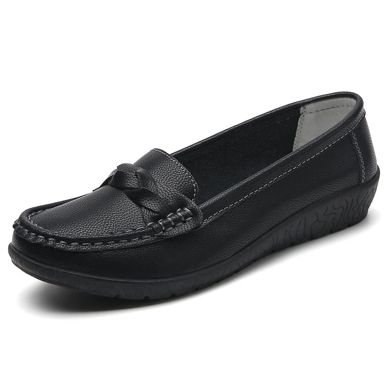 Fashion Genuine Leather Women Flats Black Nurse Shoes Moccasins Ballet Flats Oxford Women Shoe Casual Plus Size Shoes Female