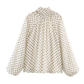 Women Polka Dot Print Blouse Casual High Collar Long - View 9 | SAMAG