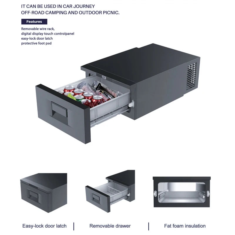 40L Built-in Drawer Fridge Freezer Compressor 12V/24V DC/AC/Solar Powered Frost-Free Modern Design Car Refrigerator for Truck