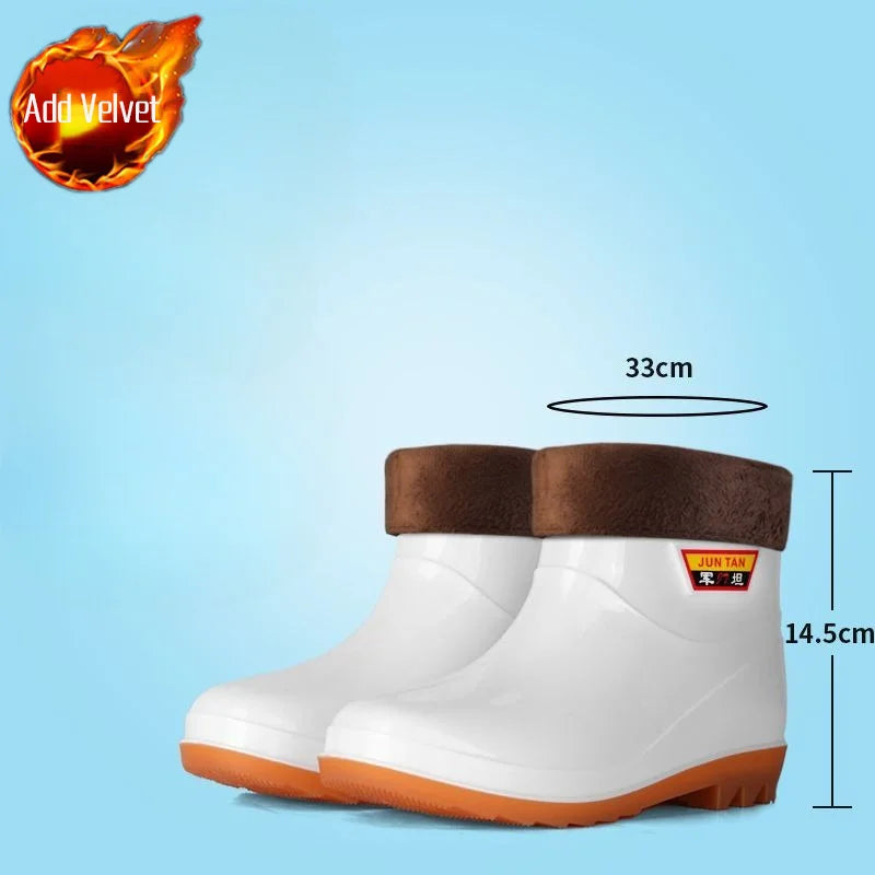 Men White Rain Boots Knee High Mid Calf Rubber Waterproof Winter Warm Outdoor Garden Fishing Work Shoes