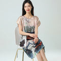 19MM 100% Mulberry  Silk Dress Pajamas Sleeping Home Dress Nightwear Women's Loose Plus Size  Short Sleeve Summer  40-80kg