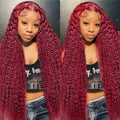 Deep Curly Wigs Human Hair 99J Burgundy 13x4 HD Transparent Lace Front Human Hair Wig Pre Plucked With Baby Hair 16-34 Inch Long