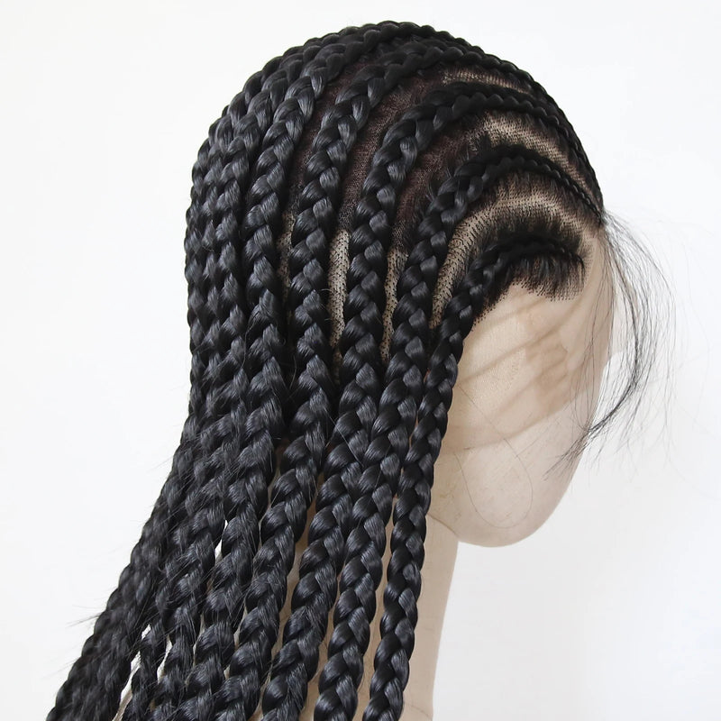 Black Braided Wigs Synthetic Full Lace Wig Glueless Full Lace Synthetic Wig Heat Resistant Fiber Wig for Women Daily Wear