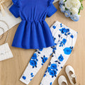Summer Girls Knitted Round Neck Flying Sleeve Tops + Rose - View 2 | SAMAG