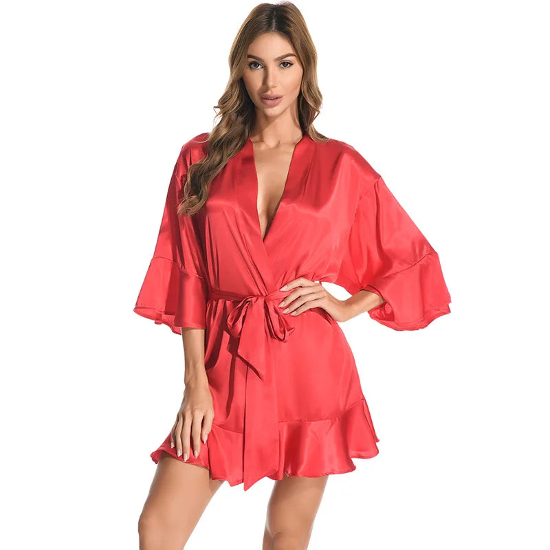 Elegant Satin Pajamas Kimono Women Sleepwear Party Sexy | SAMAG