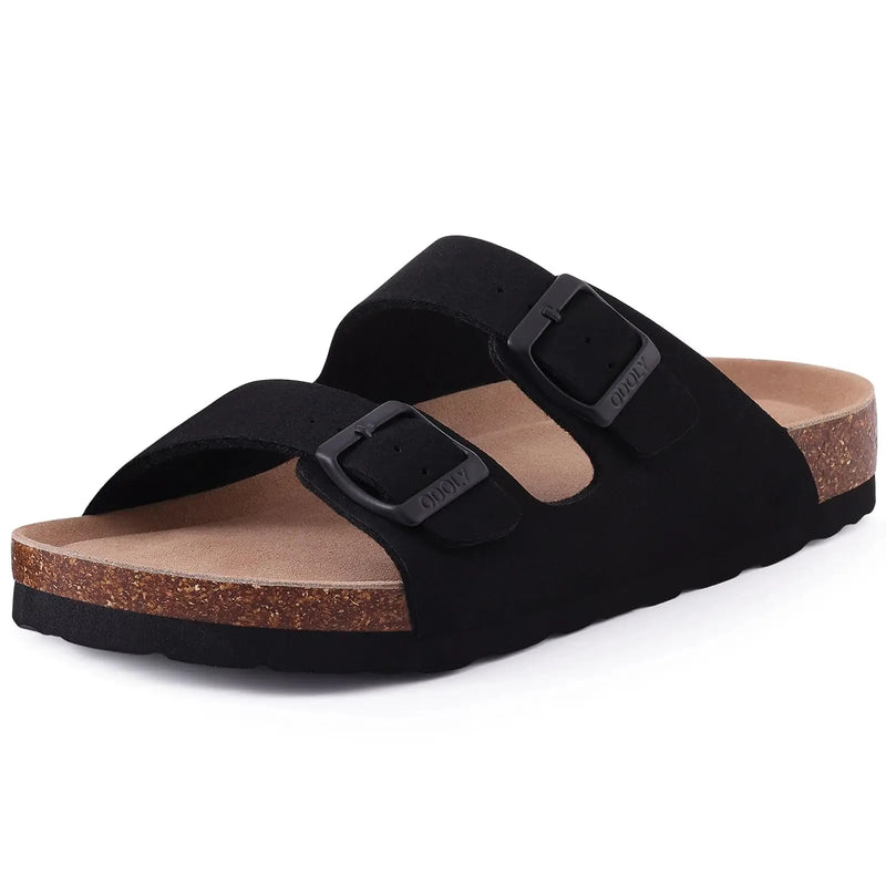 Comwarm Classic Cork Slippers For Women New Fashion Suede Flats Sandals Summer Couple Beach Slides Shoes With Adjustable Buckle