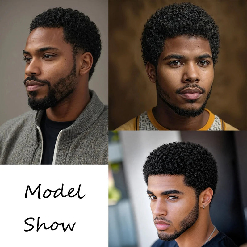 Afro Kinky Curly Wigs Short Pixie Cut Wigs Human Hair for Men Bazilian Remy Hair Machine Made Cap for Daily Wear,Date Use Wig