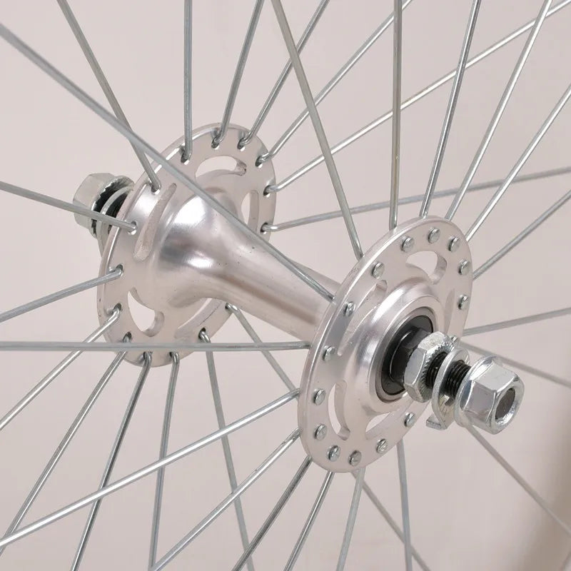Fixed Gear Bike Retro Silver 700C Wheelset Aluminum Fixie Single Speed Bicycle 25MM High Strength Wheels with Industrial Bearing