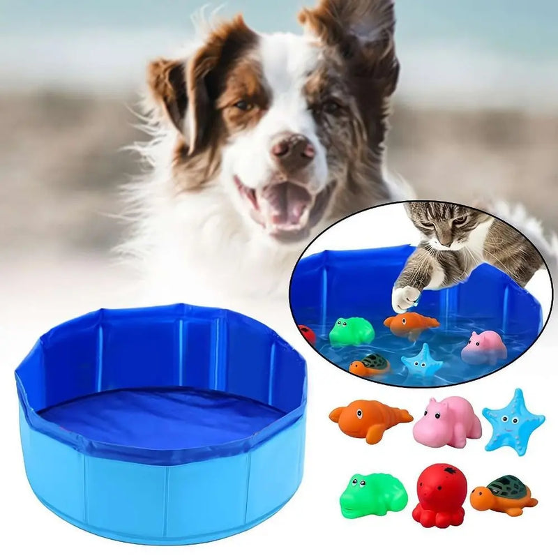 Foldable Cat Pool Toy Play Water Bath Tub for Dogs and Cats Summer Cool Pet Cleaning Basin with Turtle Starfish Octopus Design