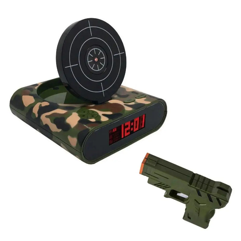 Digital Gun Alarm Clock with Target, Shooting Interactive Wake-Up Clock, Novelty Bedroom Gadget,Fun Game Alarm for Sleepy People