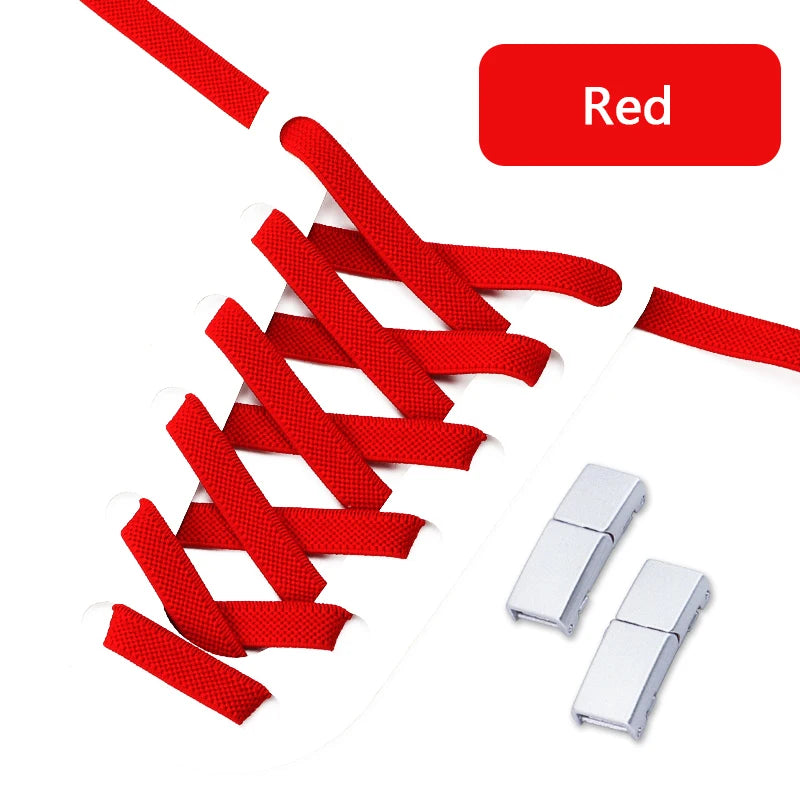 Magnetic Lock Shoelaces Without ties 8mm Wide Flat Elastic Laces Sneakers Tennis No Tie Shoe laces Easy Use Shoes Accessories