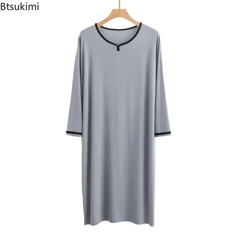 2026 Spring Summer Men's Modal Robes Pajamas Shower Mid-long Knee Length Thin Bathrobe Loose Plus Size Man Homewear Sleep Dress