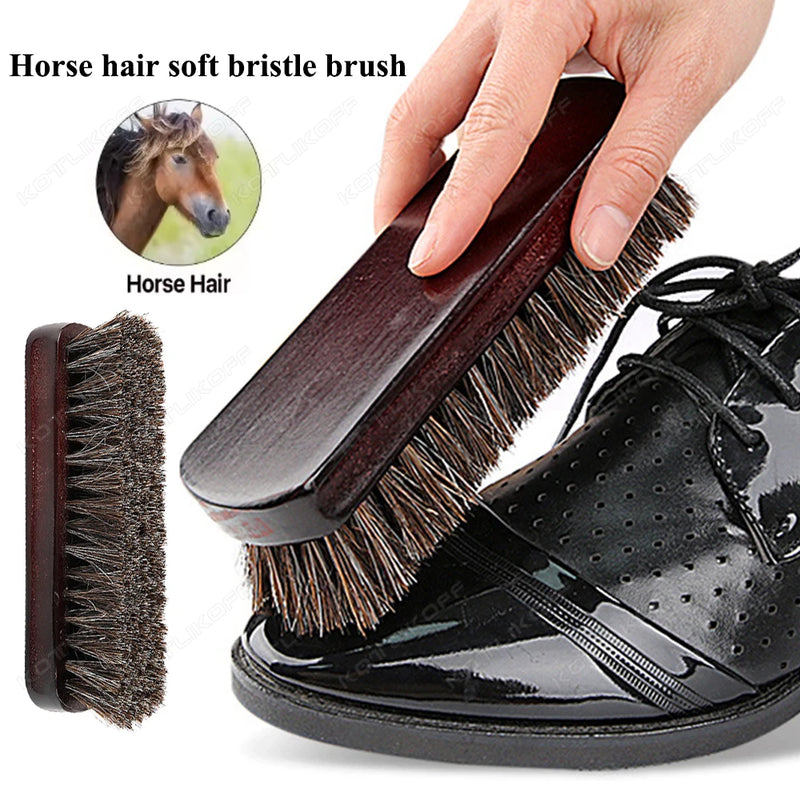 KOTLIKOFF 1/2 PCS Handle Details Polishing And Cleaning Brush Horse Hair Wood Brush Leather Shoe Care And Cleaning Shoe Brush