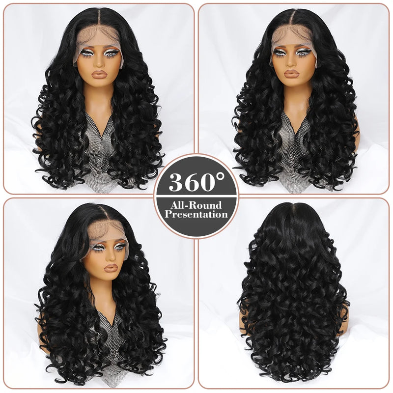 Latisha Lace Frontal Wigs Synthetic 24 Inch Loose Curl Pre Plucked Lace Frontal Wig For Women Highlight With Baby Hair 13X6 Wigs