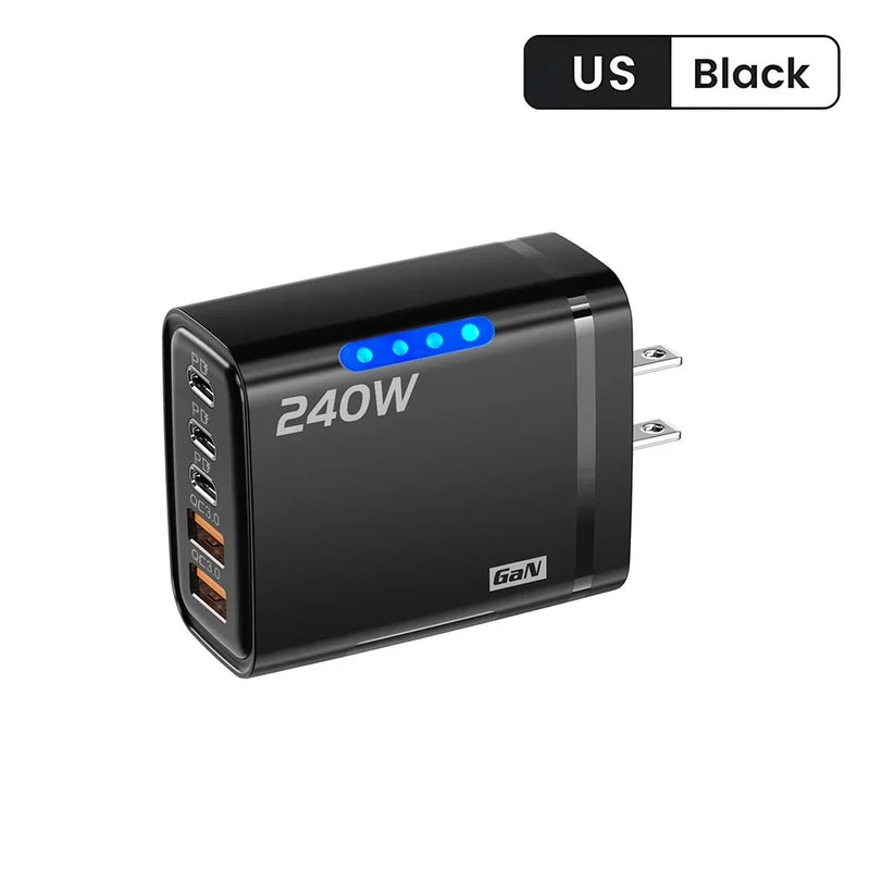 240W USB C PD Fast Charger Quick Charge3.0 Type C USB Phone Charger Fast Charging Adapter For iPhone 16 15 Samsung Xiaomi Huawei