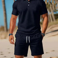 Summer New Men's Polo Shirt Set Casual Sporty Cool Fashionable Slim Fit Solid Color Short-Sleeved Shorts Set Men's