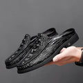 Summer Classic Half Shoes men Genuine Leather Crocodile pattern man Half Slippers Casual Outdoor Mules Non-slip Moccasins hombre