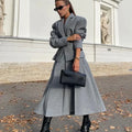 Women Two Piece Skirt Set Women Puff Sleeve Lapel Blazer Coat High Waist Pleated Midi Skirt Suit Autumn Lady Formal Outfit