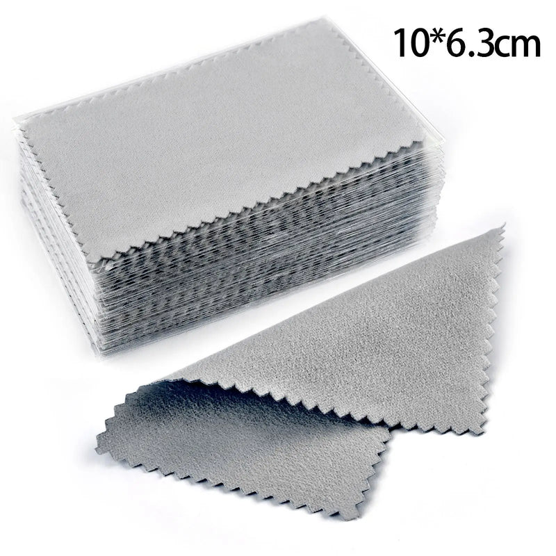 50pcs 10x6.3cm/10x6cm/8x6cm Silver Clean Polishing Cloth Soft Clean Wipe Wiping Cloth For Necklaces Rings Jewelry Clean Tools