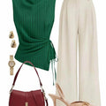 Women's Sleeveless Side Tie Top Matching High Waist Wide Leg Pants For Office Daily Dinner Casual Fashion Occasions