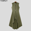 INCERUN Men Vests Solid Color Stand Collar Sleeveless Male Long Style Waistcoats Streetwear 2025 Fashion Casual Male Dress Vests