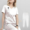 Woman Medical Scrubs Set, V-Neck Short Sleeve Nursing Uniforms With Multi-Pockets, Professional Workwear For Dental Clinic, Sp
