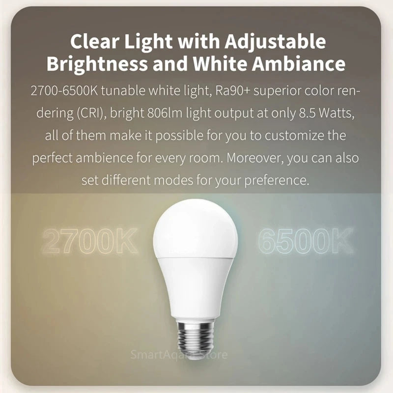 Aqara Smart LED Bulb T1 Tunable White Zigbee 3.0 E27 6500K 220-240V Bluetooth Smart home Light For Homekit Alice Google alexa
