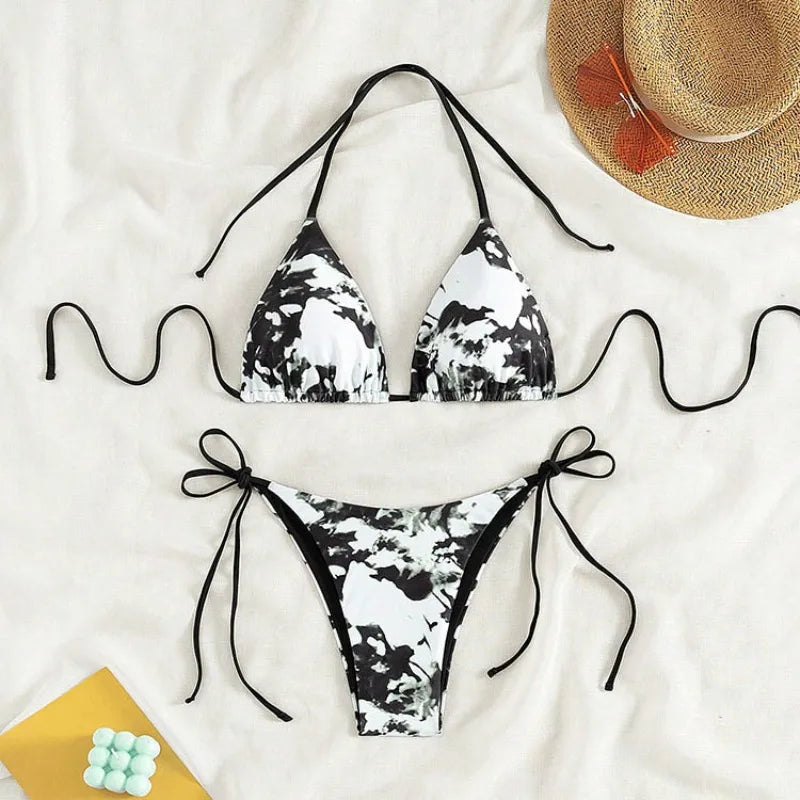 Tie Dye Lace Up Bikini Set Beach Swimwear Women Swimsuit | SAMAG