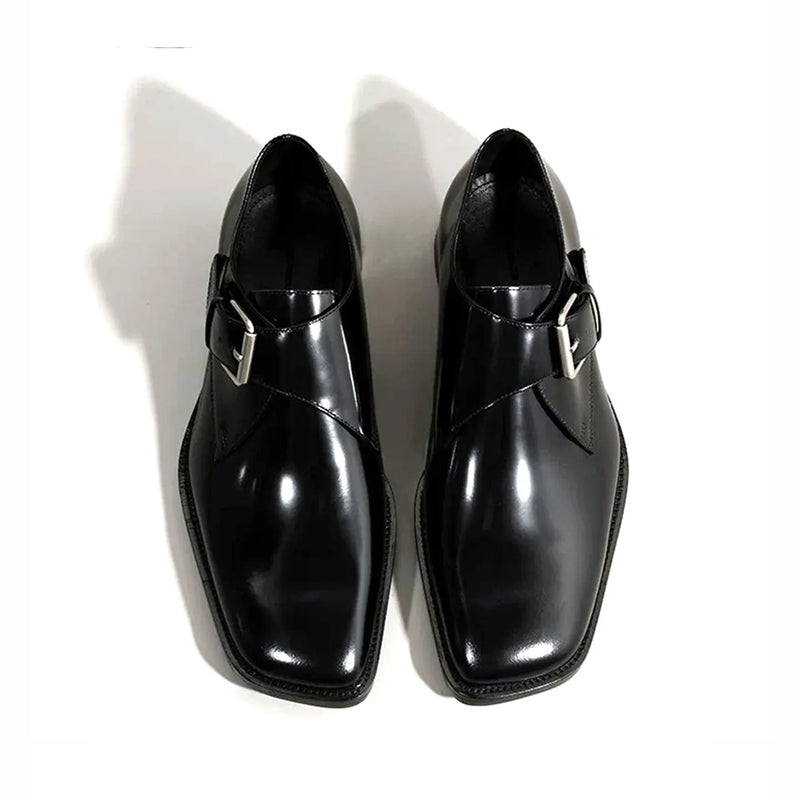 Square headed Monk leather shoes men's casual height increasing formal dress shoes work commuting business Oxford shoes